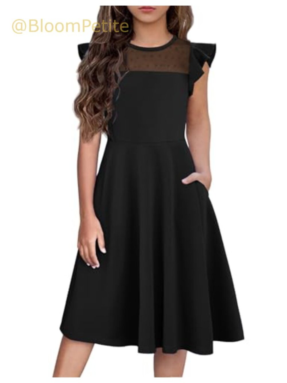 Girls A-Line Formal Dress Ruffle Flutter Sleeve Mesh Party Wedding
